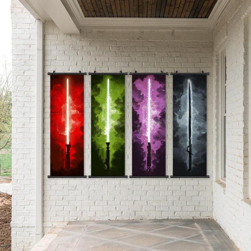 Lightsaber Pattern Hanging Wall Art Poster, 4 Counts set Modern Vertical Scroll Painting Decorating Banner, Fashion Wall Art Decor for Home Living Room Bedroom, Wall Art Painting Room Decor, Christmas 2024 Ornament, Christmas Gift Ideas, Stocking Stuffers