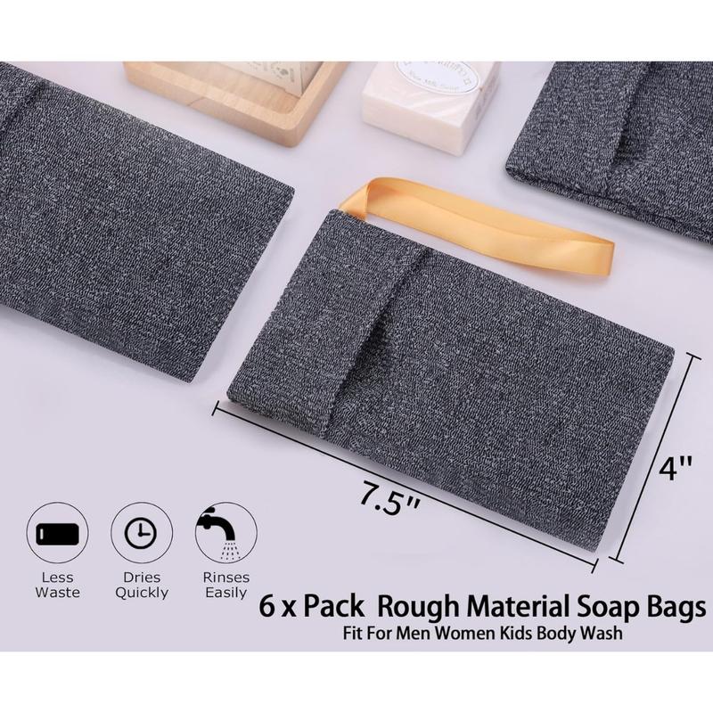 6-Pack Soap Pocket Exfoliating Soap Saver Pouch, Body Scrubber Rough Sponge Exfoliator for Bath or Shower, Gray Mesh Bar Soap Foam Lather Pouch