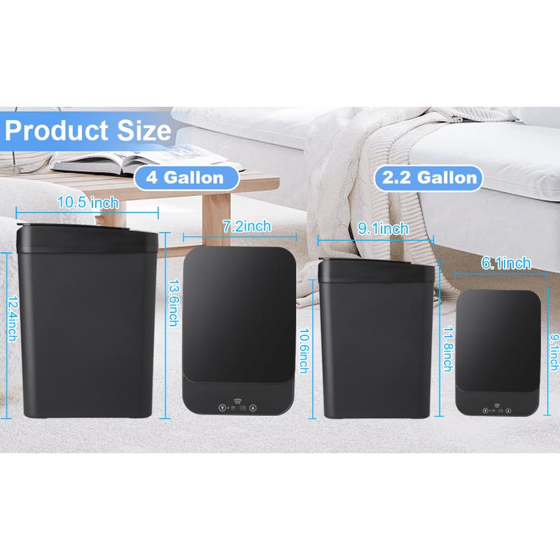 New Style 2 Pack 2.2 Gal & 4 Gal Bathroom Automatic Trash Can Touchless Motion Sensor Small Garbage Can with Lid Smart Electric Narrow Waterproof Garbage Bin for Bedroom Office Kitchen(Batteries Not Included),Kitchen,Bathroom,Home,Household Suppliers