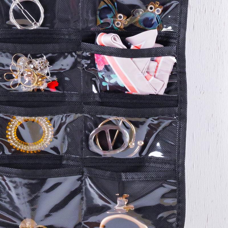 Double Sided Hanging Jewelry Storage Bag, Multi-grid Jewelry Organizer, Jewelry Storage Organizer for Necklace Bracelet Earrings Ring Chain