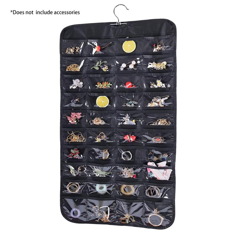 Double Sided Hanging Jewelry Storage Bag, Multi-grid Jewelry Organizer, Jewelry Storage Organizer for Necklace Bracelet Earrings Ring Chain