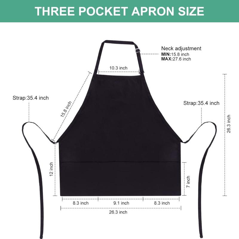 2 Pack 3 Pockets Adjustable Bib Apron Chef Kitchen Cooking Aprons for Women Men, Black