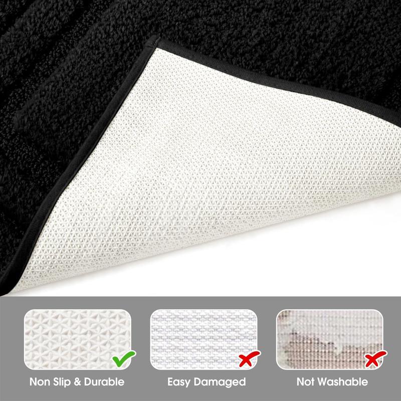 Bathroom Rugs Sets 2 , Super Soft and Absorbent Non Slip Microfiber Machine Washable U-Shaped Toilet Bath Mat Set (Black)