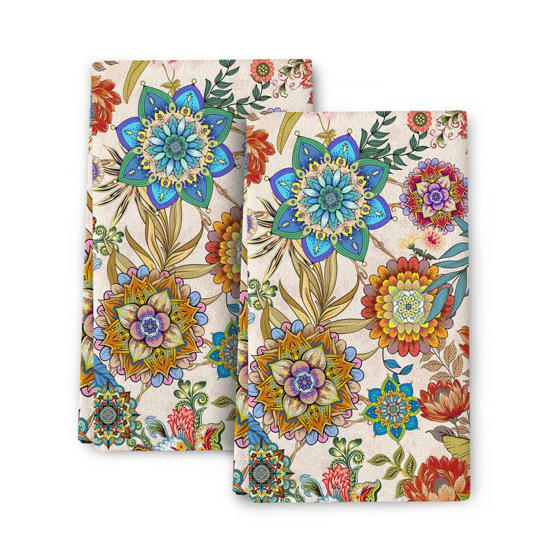 Floral Pattern Kitchen Towel, 2pcs set Soft Absorbent Cleaning Towels, Household Cleaning Cloth