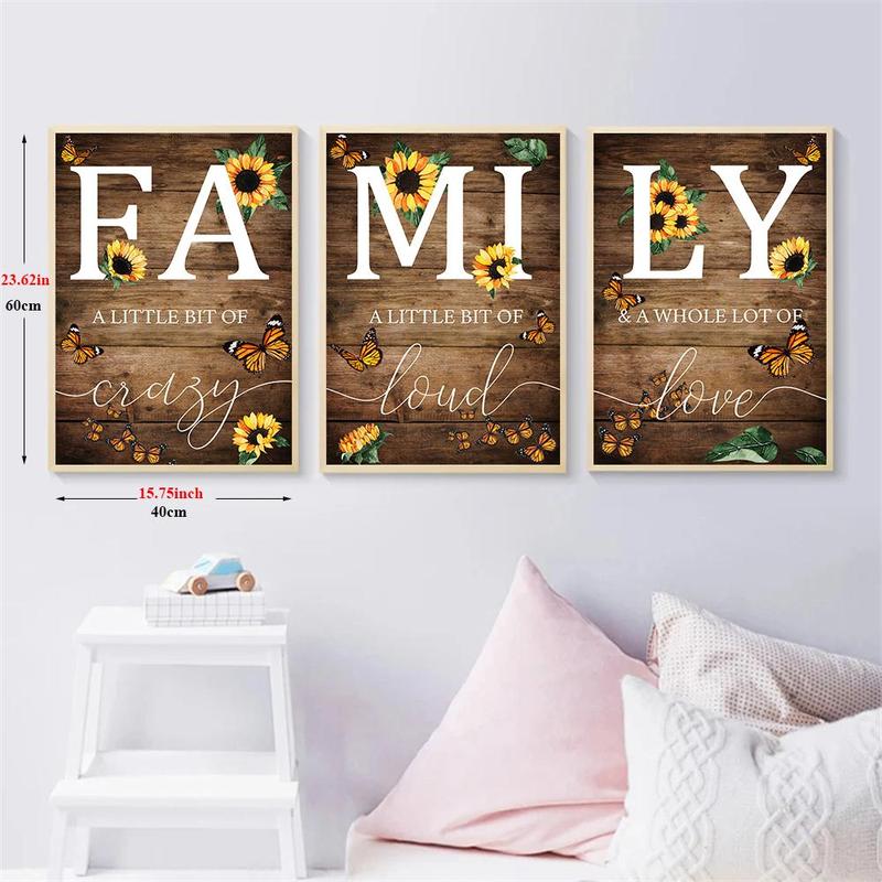 Letter & Sunflower Pattern Canvas Wall Art without Frame, 3pcs set Frameless Poster, Wall Decor for Home Living Room Bedroom