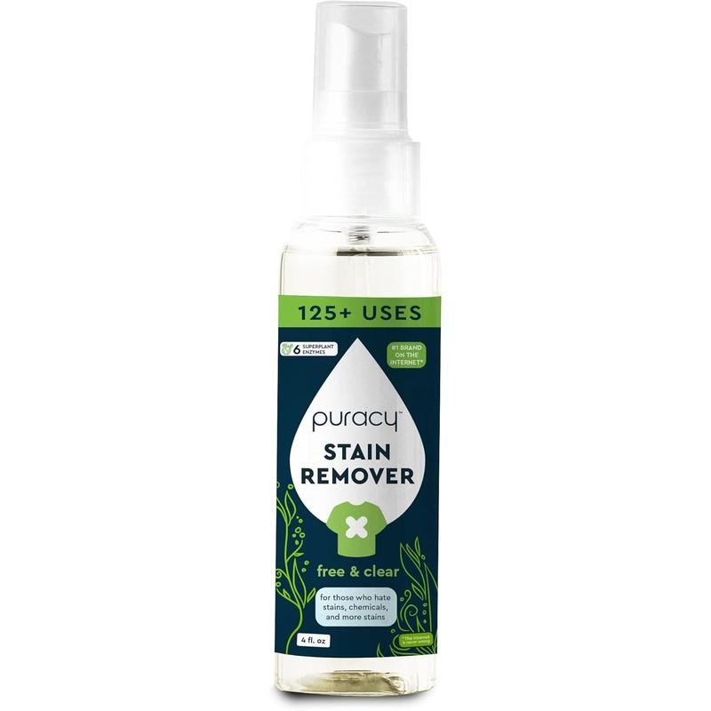 Puracy Stain Remover - Cleaning Spray, Clothes Stain Remover for Clothes, Laundry Stain Remover Spray for Clothes, Travel Stain Remover, Oil Stain Remover - Natural Spot Cleaner - Free&Clear 4 fl oz