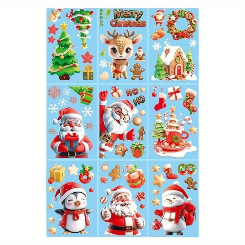 Christmas Themed Window Sticker, 9 Sheets set Reusable Double-sided Window Sticker, Decorative Sticker for Home and Office