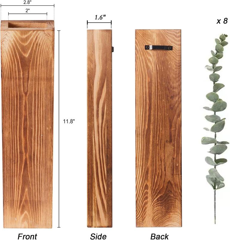 Wall Planters with Artificial Eucalyptus, Modern Farmhouse Wall Decor for Living Room, Bedroom, Bathroom, Wooden Pocket Hanging Wall Vase with Faux  Decor (4 Pack)