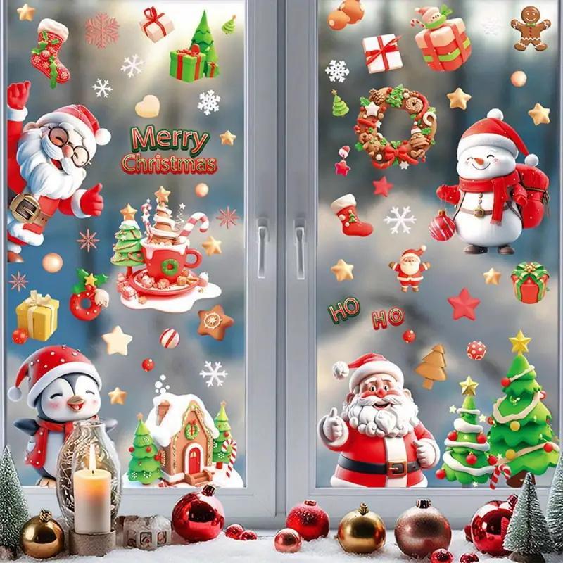 Christmas Themed Window Sticker, 9 Sheets set Reusable Double-sided Window Sticker, Decorative Sticker for Home and Office