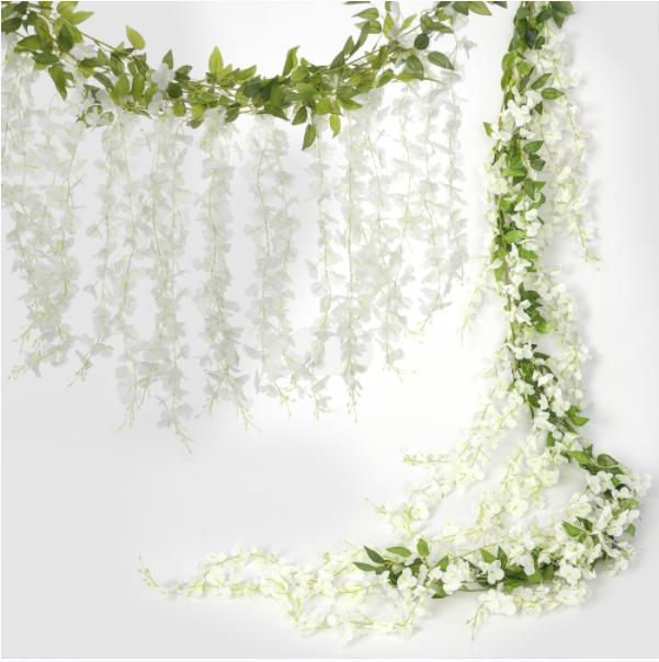 Girl's room decoration 40 Branches Wisteria Hanging Flowers JACKYLED 6 Feet Artificial White Wisteria Vine Silk Wisteria Flowers Garland for Wedding Arch Party Garden Home Decor (4 Packs) Chirstams Decoration Decorative Plants Ornaments