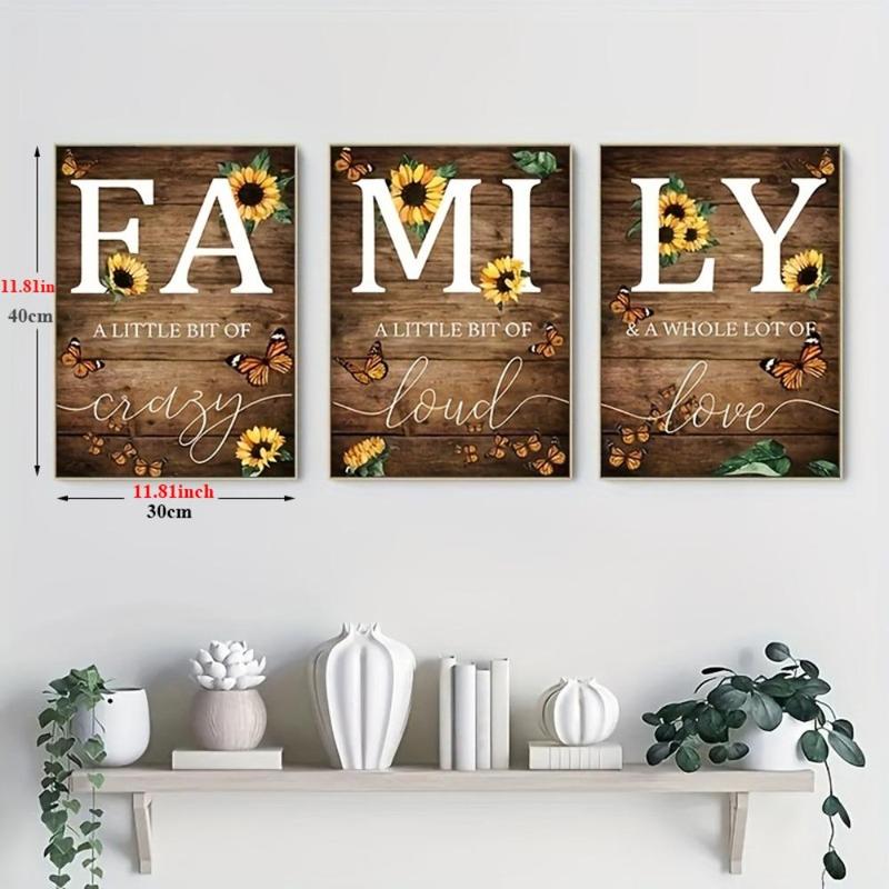 Letter & Sunflower Pattern Canvas Wall Art without Frame, 3pcs set Frameless Poster, Wall Decor for Home Living Room Bedroom