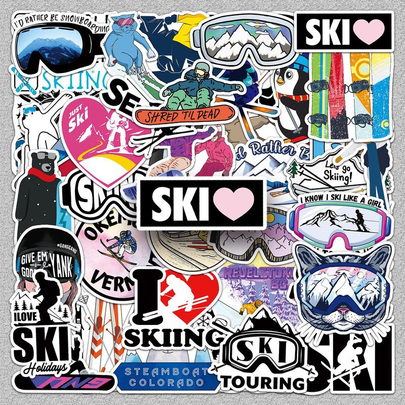 Skiing Themed Sticker, 50pcs set Creative Skiing Decorative Sticker, Decorative Sticker for Car, Computer, Phone Case, Luggage