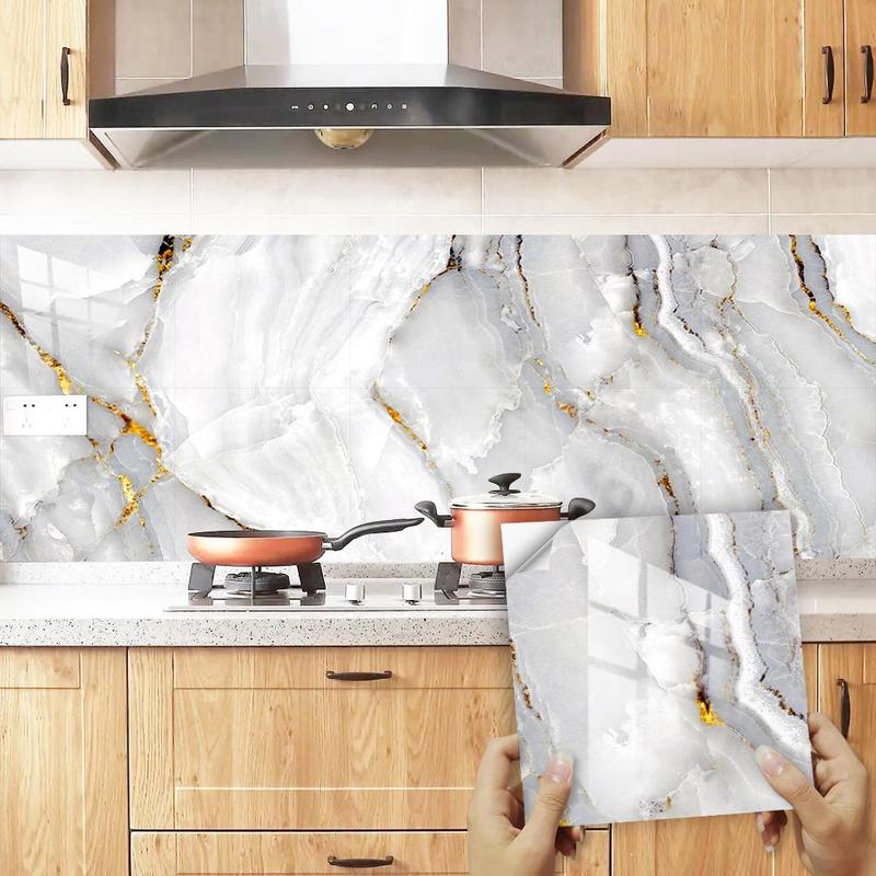 Marble Pattern Tile Sticker, Removable Waterproof Self Adhesive Tile Sticker, Snazzy Decal Tile, Decorative Tile Sticker for Kitchen, Laundry, Bathroom, Home Decor, Chill Room Accessories for Japanese Style Bathroom Tiles, Bathroom Gadgets 2024