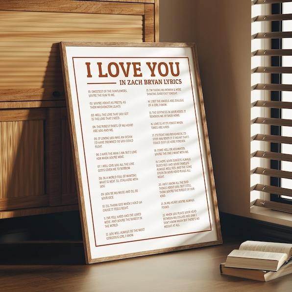 I Love You Lyrics Poster, Coastal Cowgirl, Tour Merch, Country Gallery Wall, Burnt Orange | Poster No Frame