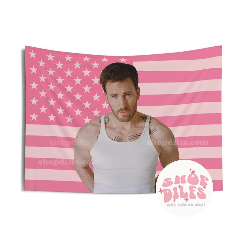 Chris Evans Pink Wall Tapestry American Flag