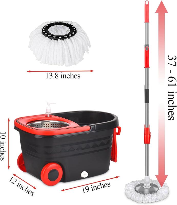 Colorful 360 Spin Mop Bucket Set Wringer System with 3 Microfiber Refills and Stainless Steel Extendable Pole - Plastic Bucket, Christmas gifts