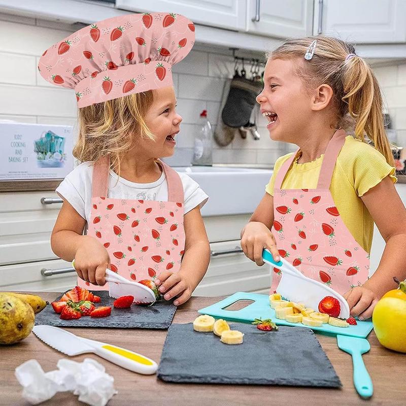 Kids Chef Hat and Apron, Adjustable Kids Aprons with Pocket Girls Boys Kitchen Toddler Aprons for Cooking Baking