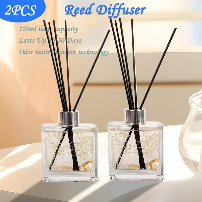 2 PCS  8 fl. oz  Air Fusion Reed Diffuser Set with Sticks, Essential Incense Oil Air Freshener for Bathroom, Office, Gym, and Bedroom Fragrance,Clean Cotton，Mandarin & Ginger，Eucalyptus & Spearmint