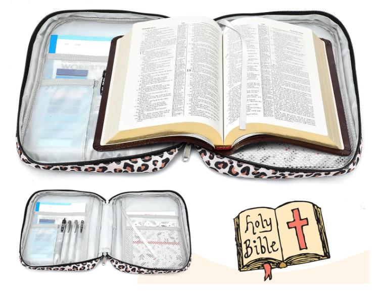 Bible Cover, Carrying Book Case Book Cover Church Bag with Handle and Zippered Pocket, Bible Protective Case w  200 PCs Bible Tabs