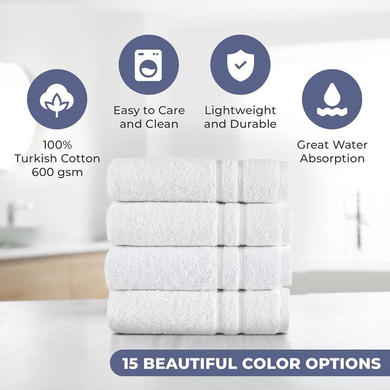 White Hand Towels for Bathroom, Set of 4, 16x29 Inch, Premium Turkish Cotton, Highly Absorbent Hotel Collection, Blissful Luxury Spa Feel, White Towels