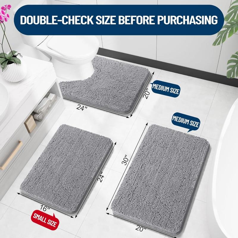 Toilet Rugs U-Shaped 24x20, Extra Soft Absorbent Chenille Contour Bathroom Rugs for Toilet, Dry Quickly, Machine Washable, Non-Slip Toilet Bath Mat, Grey