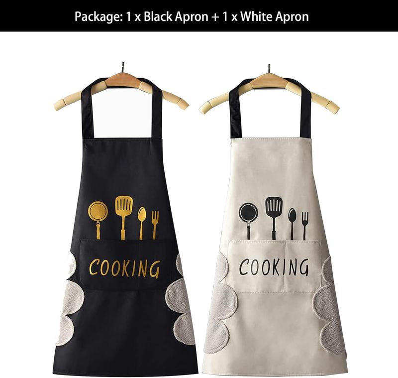 Women Kitchen Apron with Hand Wipe PocketsBig Pocket,Hand-wiping, Waterproof for Cooking Baking