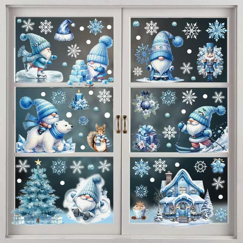 Christmas Themed Window Sticker, 9 Sheets set Snowman & Santa Claus & Snowflake Pattern Window Decal, Decorative Sticker for Home Party Festival