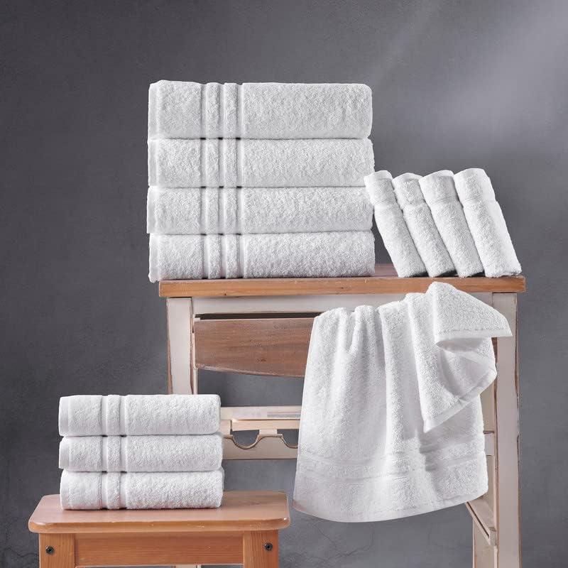 White Hand Towels for Bathroom, Set of 4, 16x29 Inch, Premium Turkish Cotton, Highly Absorbent Hotel Collection, Blissful Luxury Spa Feel, White Towels