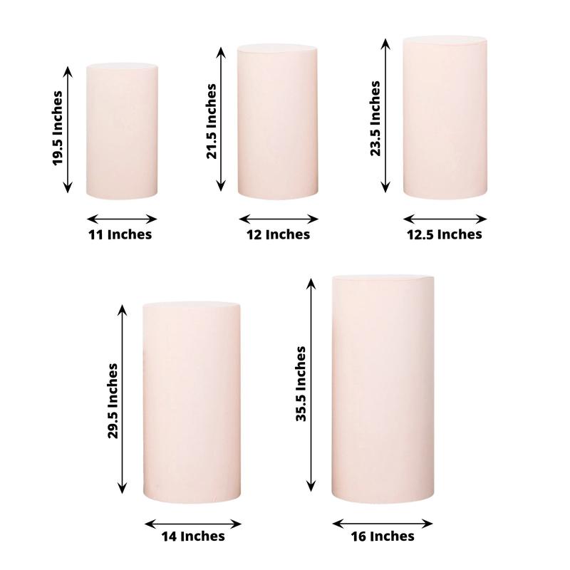 Set of 5 Blush Cylinder Stretch Fitted Pedestal Pillar Prop Covers, Spandex Plinth Display Box Stand Covers - 160 GSM