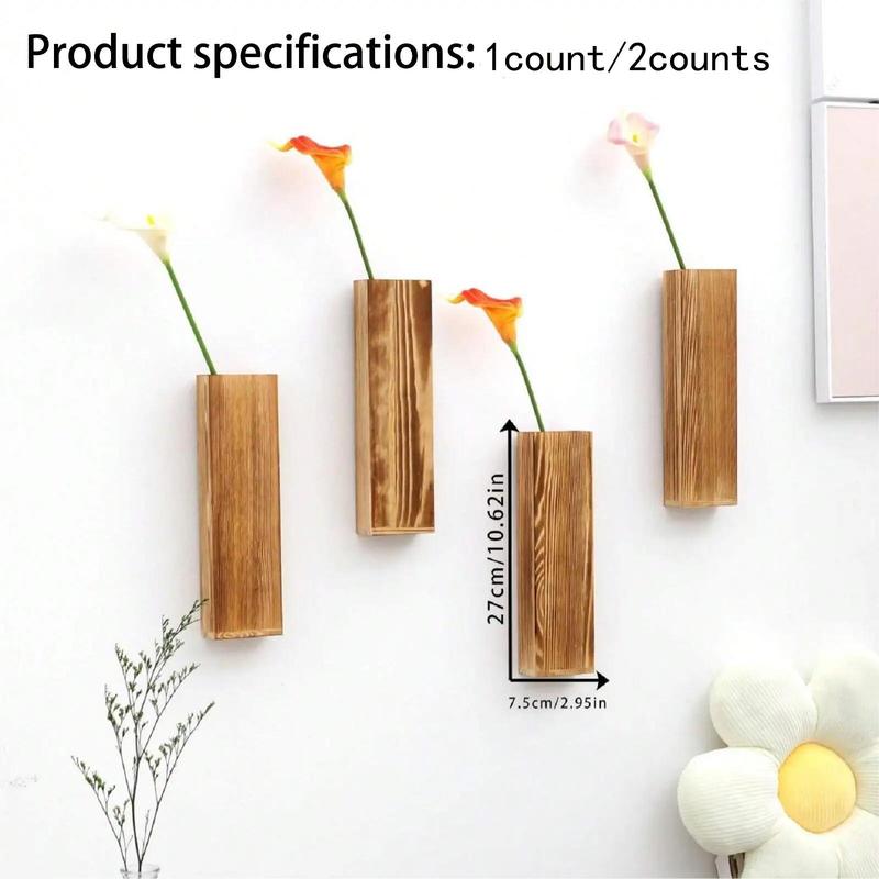 Wooden Plant Vase Wall Hanging Decor without Plant, 1 2 Counts Farmhouse Style Hanging Vase for Dried Flower & Artificial Green Plant, Home Decor