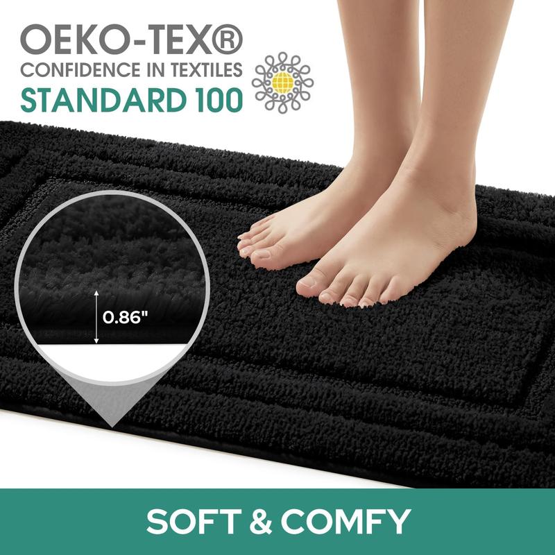 Bathroom Rugs Sets 2 , Super Soft and Absorbent Non Slip Microfiber Machine Washable U-Shaped Toilet Bath Mat Set (Black)