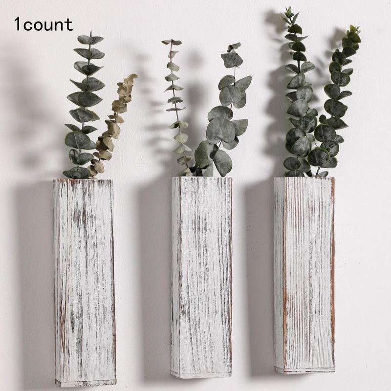 Wooden Plant Vase Wall Hanging Decor without Plant, 1 2 Counts Farmhouse Style Hanging Vase for Dried Flower & Artificial Green Plant, Home Decor