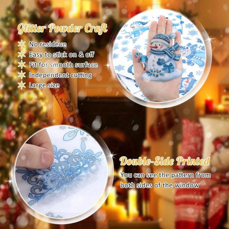 Snowman & Snowflake Pattern Window Sticker, 4 Counts set Reusable Self Adhesive Window Decal, Christmas Decorative Sticker for Home Living Room Bedroom