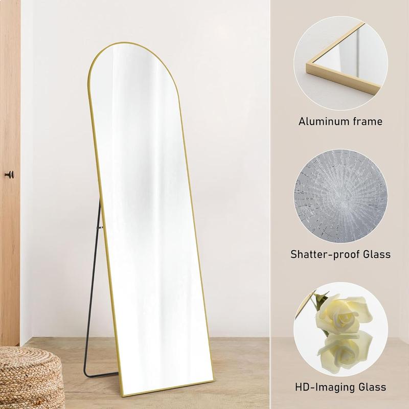 Full Length Mirror Body Floor Standing Mirror Hanging or Leaning Against Wall, Wall Mirrors with Stand Aluminum Alloy Thin Frame for Bedroom Cloakroom