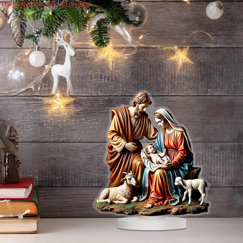 Nativity Scene Design Desktop Ornament, 1 Count Acrylic Desktop Decoration, Multifunctional Desktop Ornament for Home, Office, Bedroom, Cafe