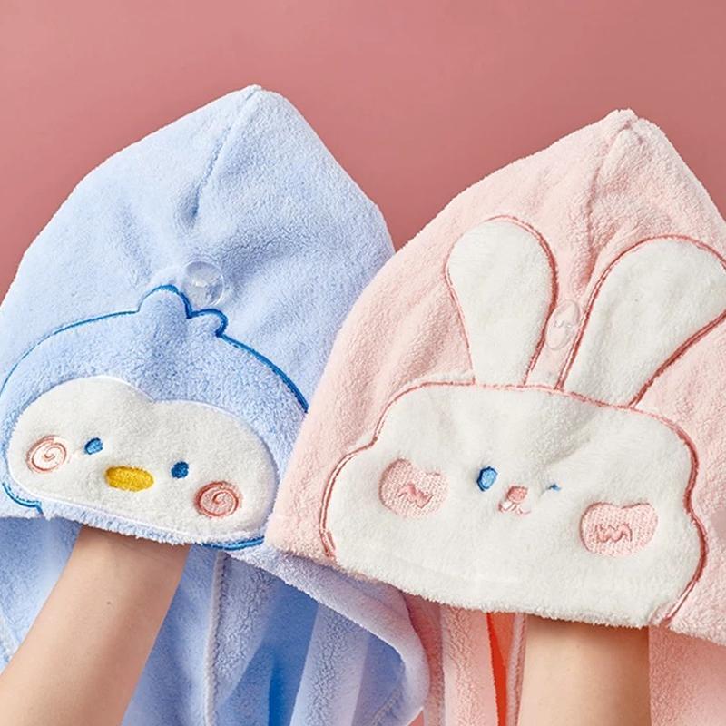 Cute Cartoon Themed Hair Drying Towel, 2 Counts set Fast Drying Hair Towel, Hair Care Towel for Women & Girls