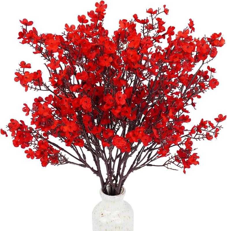 6 Pcs Christmas Artificial Flowers Babys Breath Bulk Silk Red Faux Flowers Real Touch Gypsophila Bouquet for Christmas Home Decoration Plant