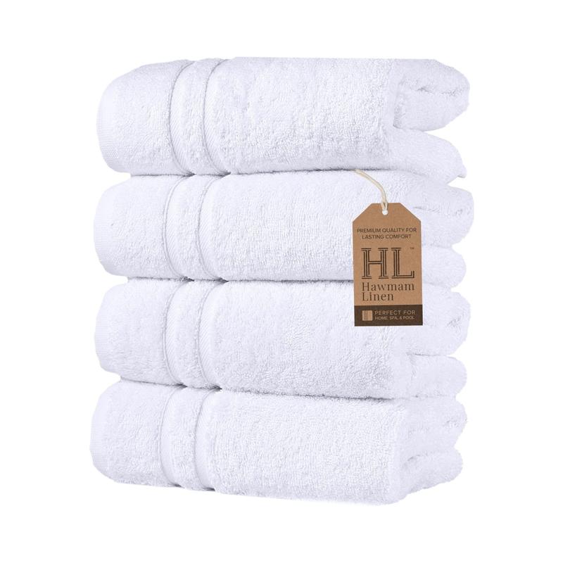 White Hand Towels for Bathroom, Set of 4, 16x29 Inch, Premium Turkish Cotton, Highly Absorbent Hotel Collection, Blissful Luxury Spa Feel, White Towels