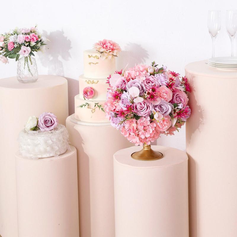 Set of 5 Blush Cylinder Stretch Fitted Pedestal Pillar Prop Covers, Spandex Plinth Display Box Stand Covers - 160 GSM