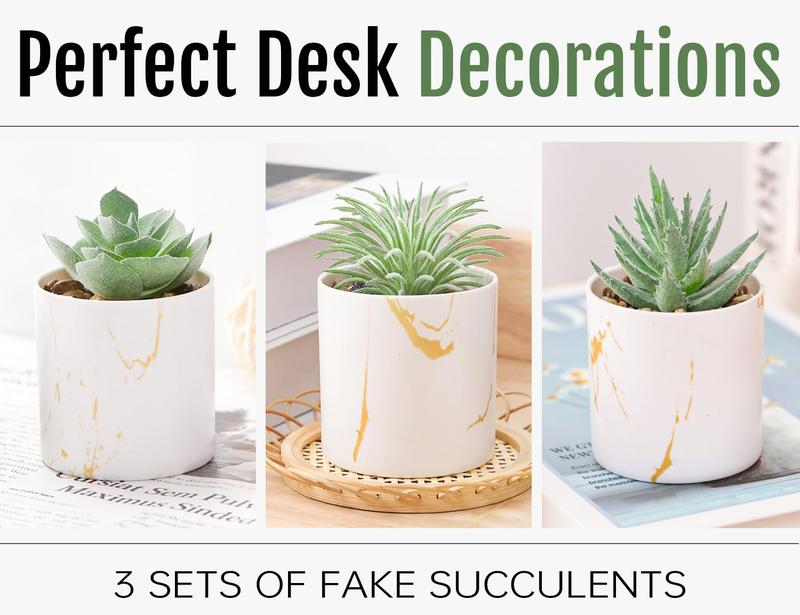 3 Packs Small Fake Plants Succulents Plants Artificial in Pots for Home Office Desk Decor for Women Decorative