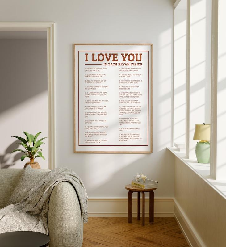 I Love You Lyrics Poster, Coastal Cowgirl, Tour Merch, Country Gallery Wall, Burnt Orange | Poster No Frame