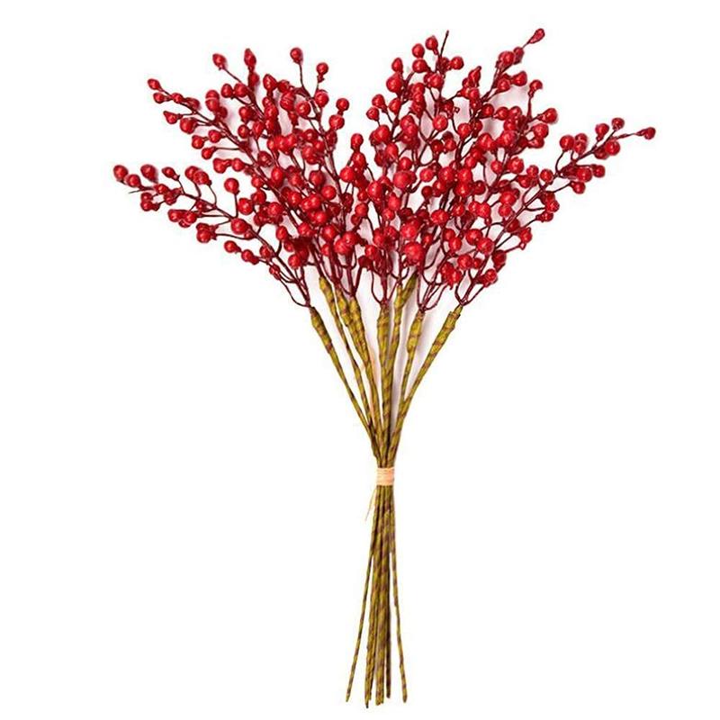 16 Pack Artificial Red Berry Stems Holly for Christmas Tree Decorations for Crafts, Holiday and Home Decor Decorative Fruit Ornaments Plants Wedding Garland Round Props