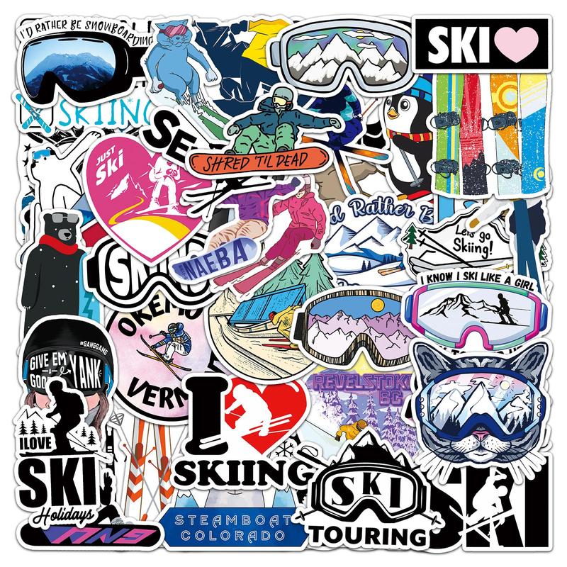 Skiing Themed Sticker, 50pcs set Creative Skiing Decorative Sticker, Decorative Sticker for Car, Computer, Phone Case, Luggage