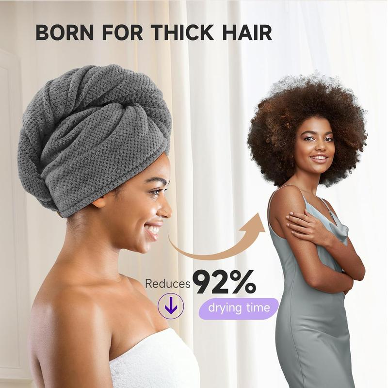 3 Pack Microfiber Hair Towel Wrap for Curly Hair, Super Absorbent Hair Drying Towel for Women, K ids, Hair Care Accessories, Hair Turban for Wet Hair (Grey, Camel, Brown)