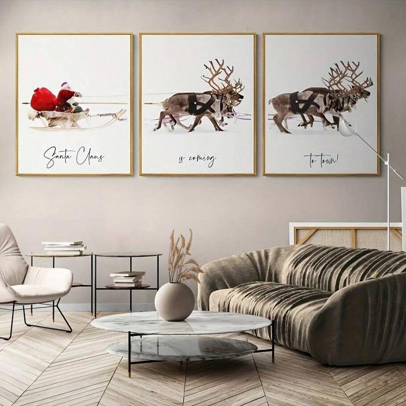 Santa Claus Pattern Canvas Poster without Frame, 3 Counts set Christmas Themed Wall Art Painting, Wall Decor for Home Living Room Bedroom