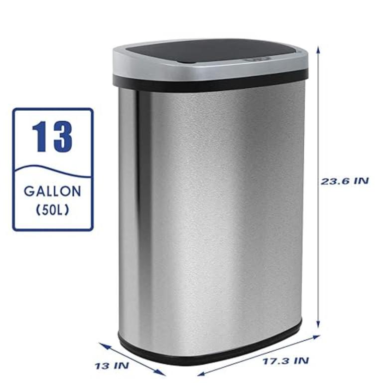 Kitchen Trash Can with Lid, 13 Gallon Automatic Garbage Can for Bathroom Bedroom Home Office 50 Liter Touch