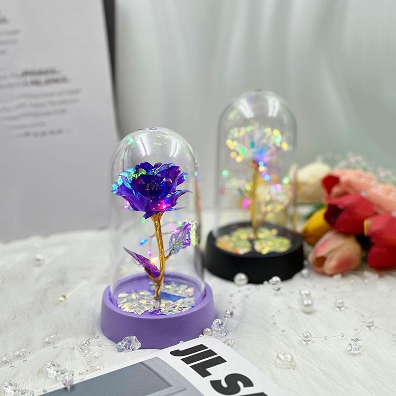 Christmas Artificial Flower with Glass Cover, 1 Count Eternal Artificial Rose with Light in The Glass Dome, Home Decor Supplies for Living Room Bedroom