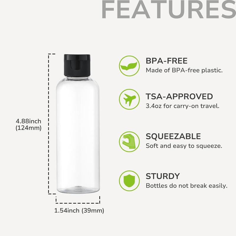 3.4 oz Travel Bottles for Toiletries, 5pcs Travel Containers for Shampoo Tsa Approved, Plastic Empty Travel Size Bottles (100ml, Clear)