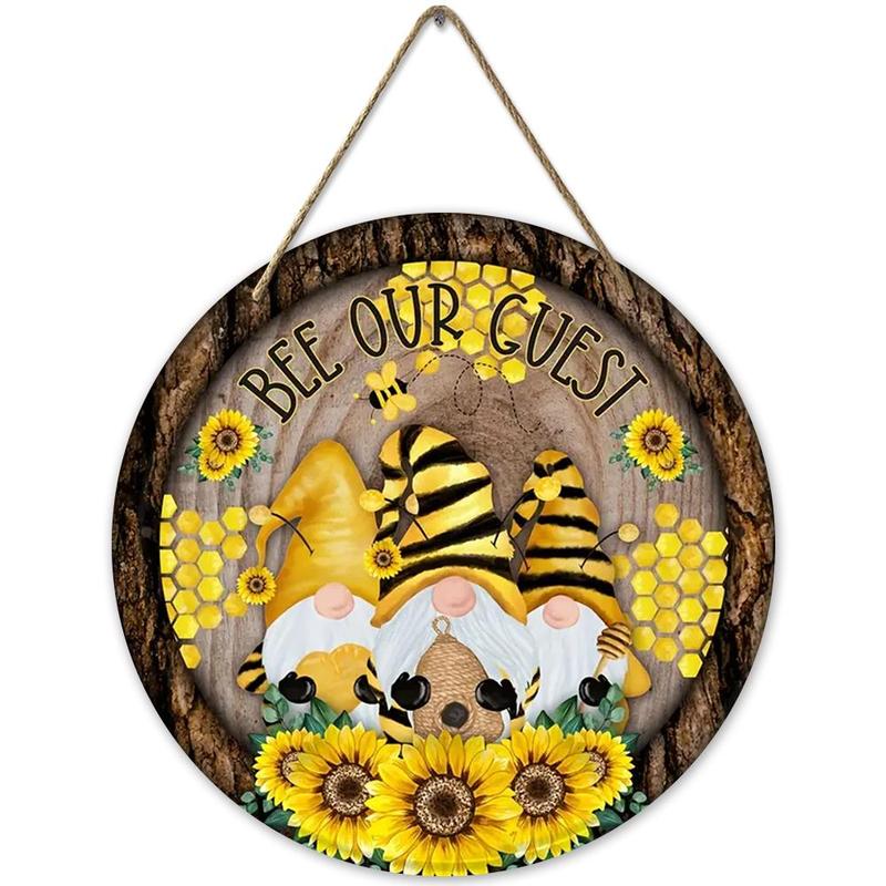 Round Hanging Wooden Sign, Bee & Sunflower Pattern Door Sign, Wall Decor for Home Indoor Outdoor Garden Porch, Home Decor