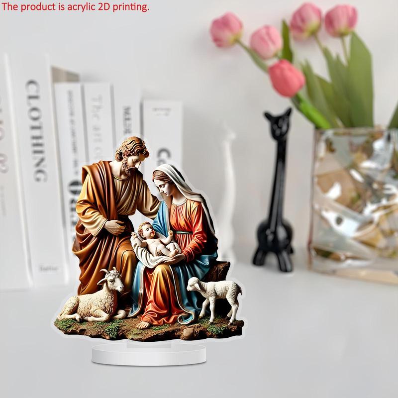 Nativity Scene Design Desktop Ornament, 1 Count Acrylic Desktop Decoration, Multifunctional Desktop Ornament for Home, Office, Bedroom, Cafe